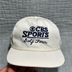 Vintage CBS Sports Golf Tour Rope Hat OSFA Cap White‎ Yupoong Strapback